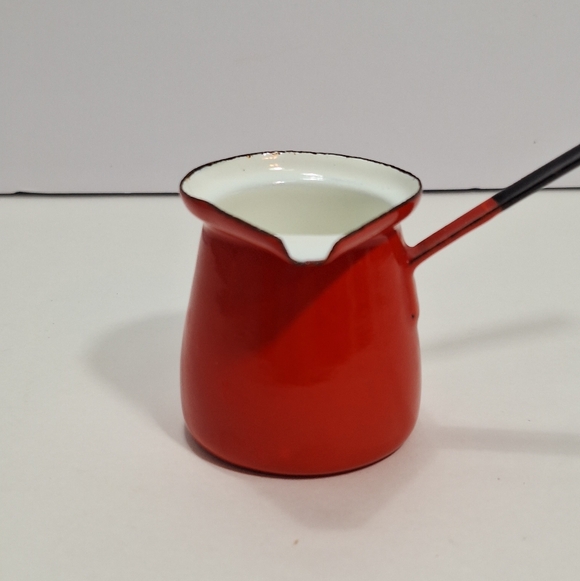 Vintage Yugoslavian Red Enamelware Turkish Coffee Pot Butter Melter Syrup Dipper - Picture 6 of 10